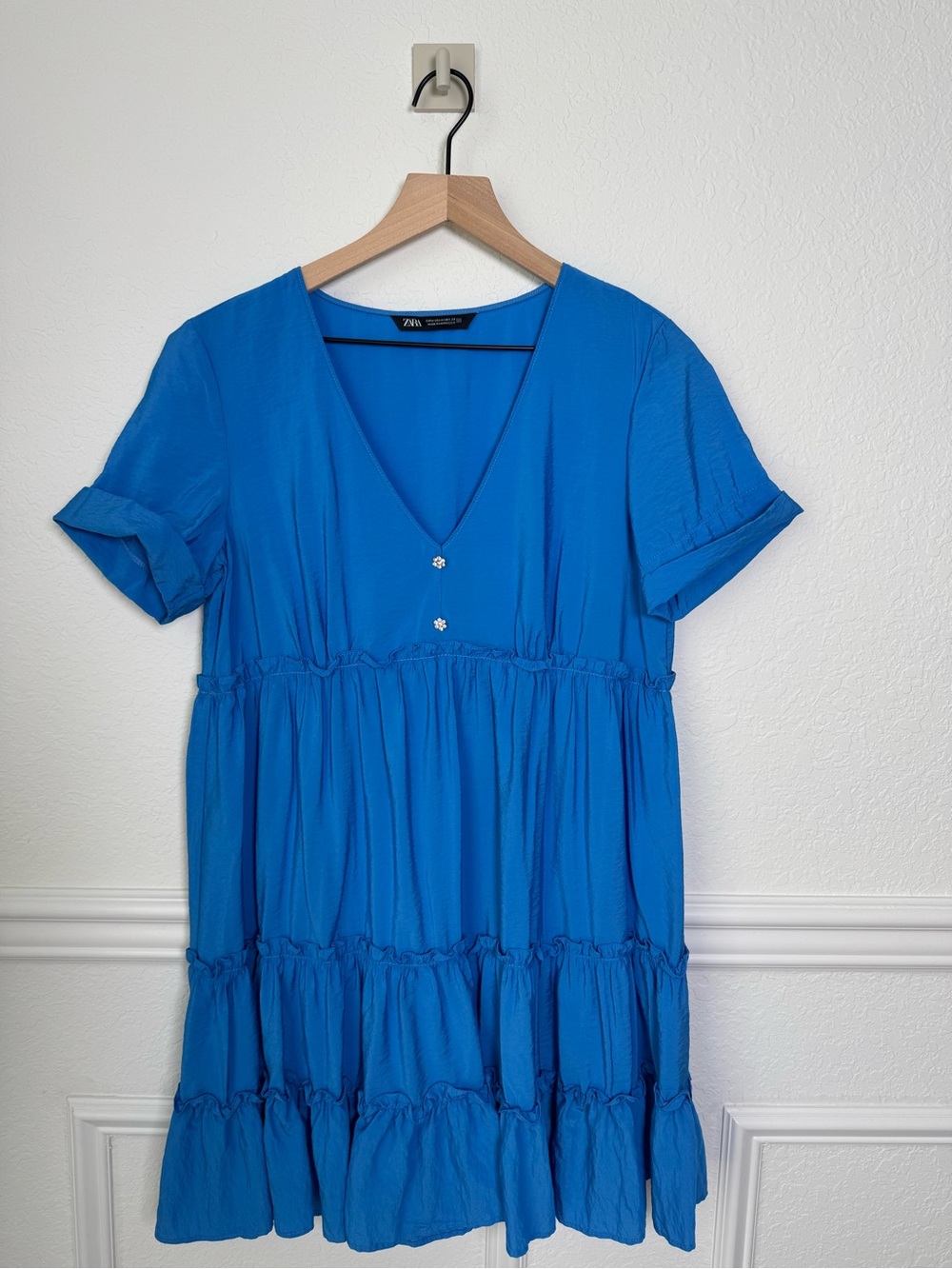 Zara Cobalt Blue Tiered Ruffle Mini Dress Size M